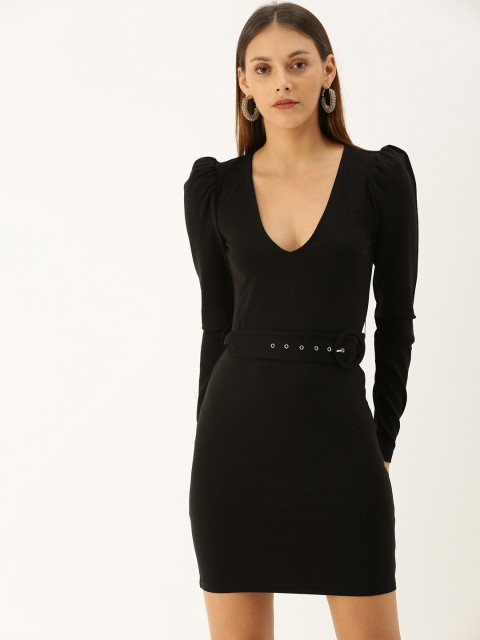

FOREVER 21 Women Black Solid Bodycon Dress