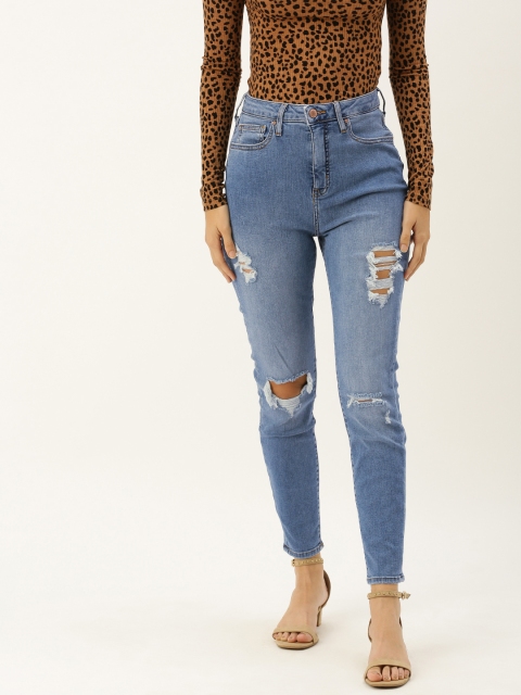 

FOREVER 21 Women Blue Regular Fit Mid-Rise Mildly Distressed Stretchable Jeans