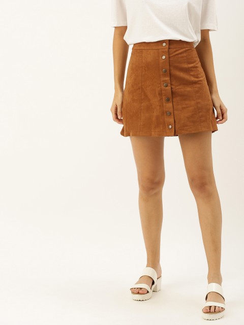 

FOREVER 21 Women Camel Brown Solid Straight Mini Skirt