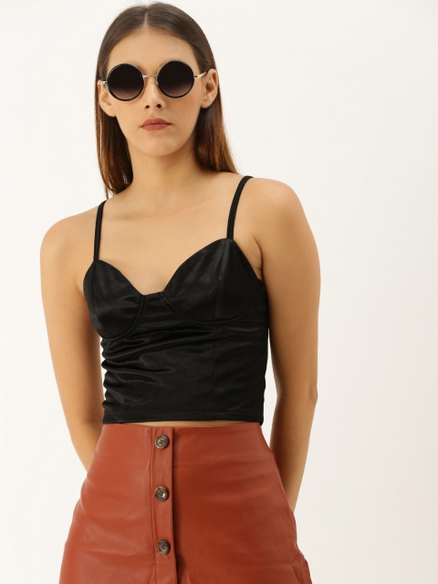 

FOREVER 21 Women Black Solid Fitted Crop Top