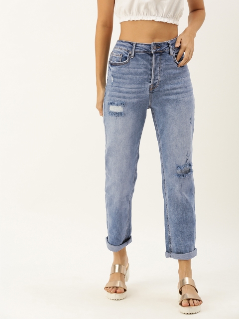 

FOREVER 21 Women Blue Regular Fit Mid-Rise Mildly Distressed Stretchable Jeans