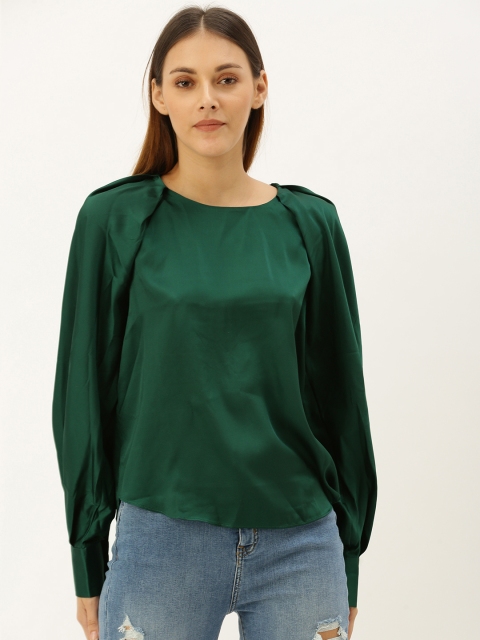 

FOREVER 21 Women Green Solid Boat Neck Top