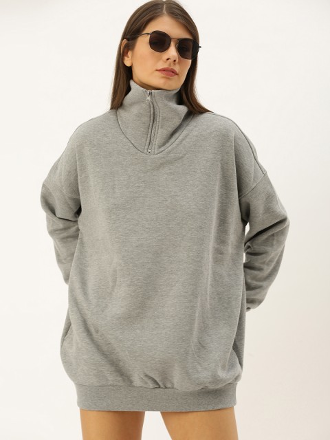 

FOREVER 21 Women Grey Solid Turtle Neck Sweatshirt