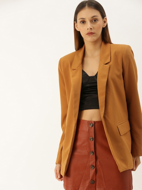 

FOREVER 21 Women Mustard Yellow Solid Front Open Casual Blazer