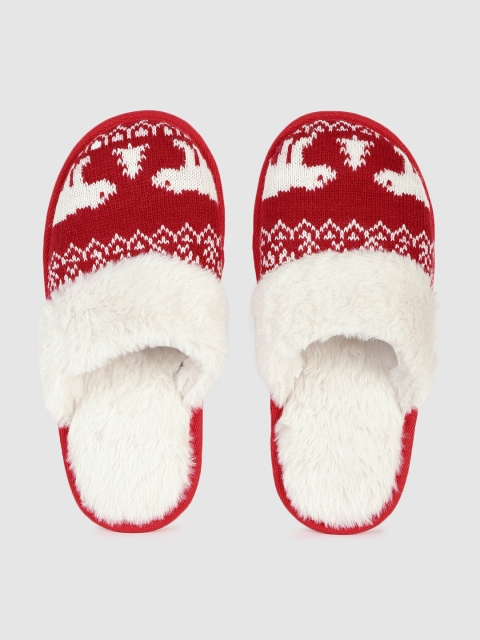 

FOREVER 21 Women Red & Cream-Coloured Self Design Room Slippers