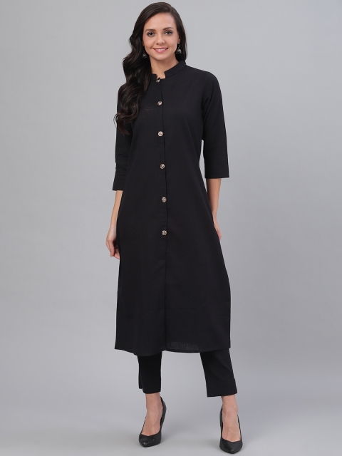 

SIAH Women Black Solid Kurta with Crop Trousers