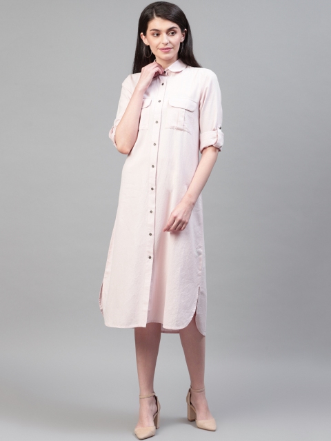 

SCOUP Women Pink Solid Shirt Dress