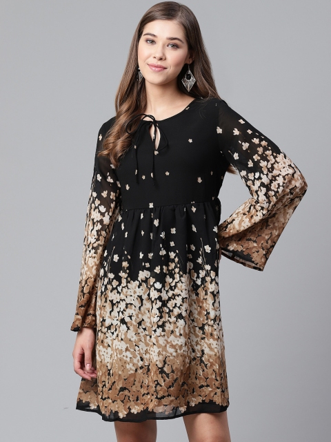 

Mast & Harbour Women Black & Beige Printed A-Line Dress