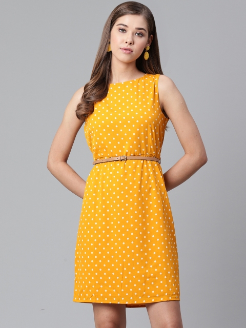 

Mast & Harbour Women Mustard Yellow & White Printed A-Line Dress