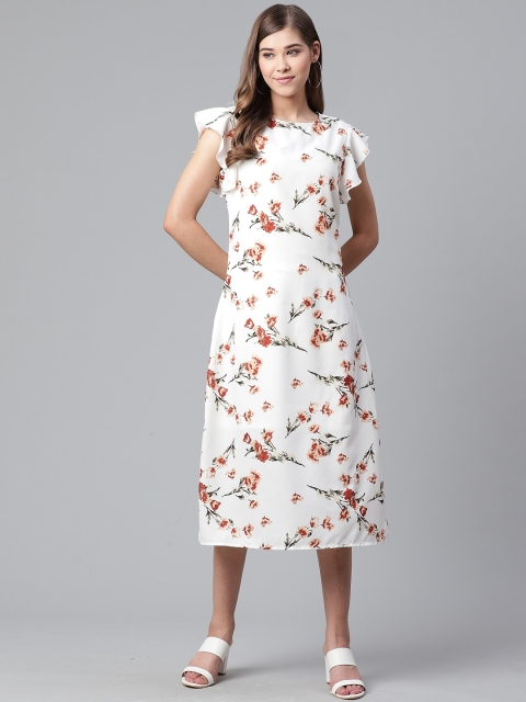 

Mast & Harbour Women Off-White & Rust Orange Printed A-Line Dress