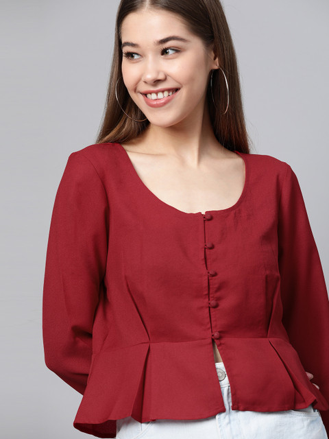 

Mast & Harbour Women Maroon Solid A-Line Top