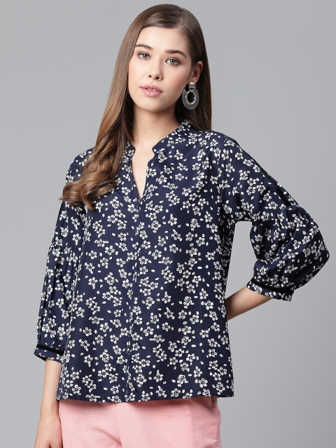

Mast & Harbour Women Navy Blue & White Printed Top