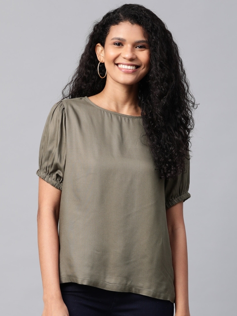 

Mast & Harbour Women Olive Green Solid Top