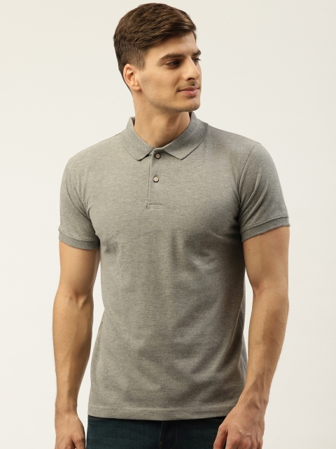 

PORTBLAIR Men Grey Solid Melange Polo Collar T-shirt, Grey melange