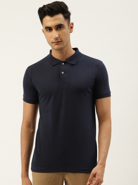 

PORTBLAIR Men Navy Blue Solid Polo Collar T-shirt