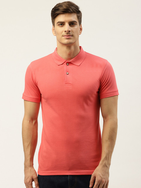 

PORTBLAIR Men Coral Pink Solid Polo Collar T-shirt