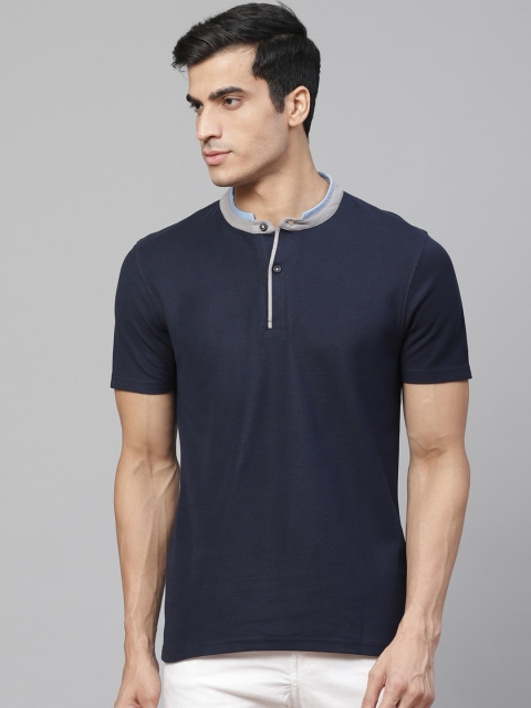 

Marks & Spencer Men Navy Blue Slim Fit Solid Henley Neck T-shirt
