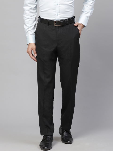 

Marks & Spencer Men Black Tapered Fit Self Design Formal Trousers