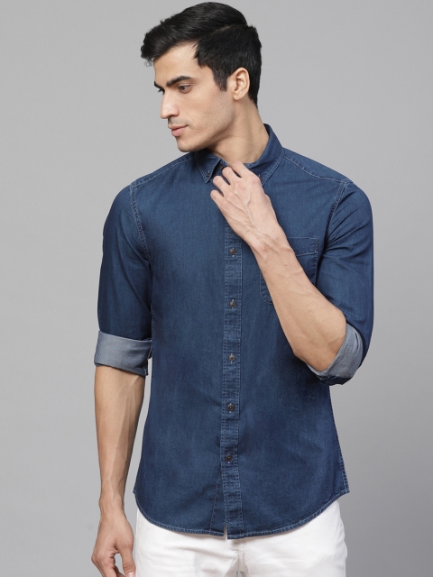 

Marks & Spencer Men Navy Blue Slim Fit Denim Solid Casual Shirt