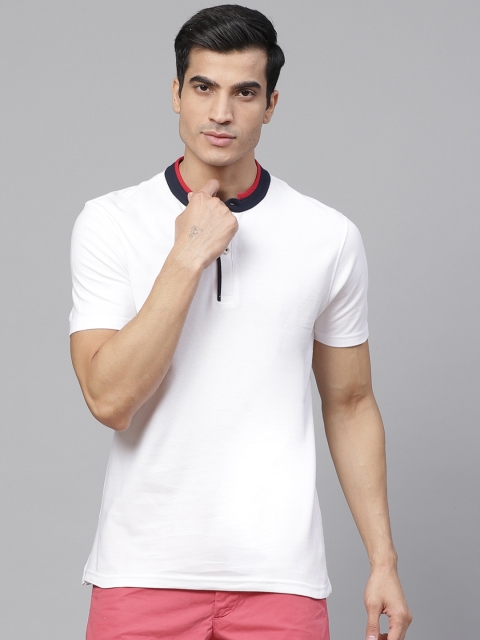 

Marks Spencer Men White Solid Slim Fit Henley Neck Pure Cotton T-shirt