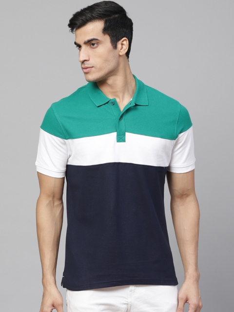 

Marks & Spencer Men Navy Blue & Green Slim Fit Colourblocked Polo Collar T-shirt