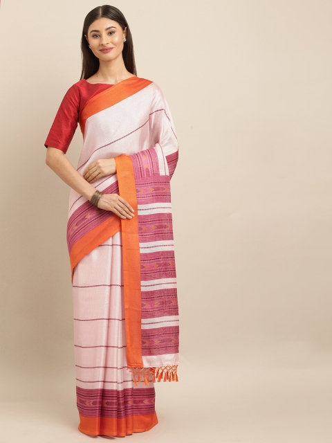 

VASTRANAND Off-White & Mauve Jute Silk Printed Saree