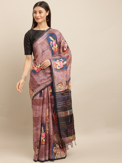 

VASTRANAND Brown & Black Linen Blend Digital kalamkari Printed Saree