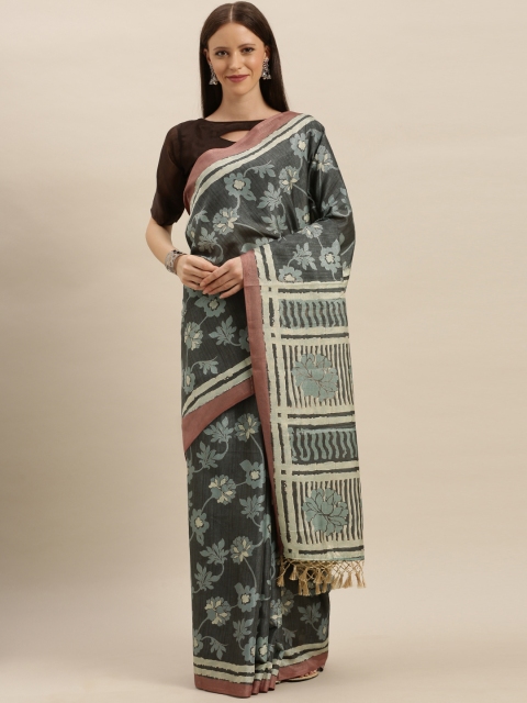 

VASTRANAND Black & Beige Blend Printed Bagru Saree