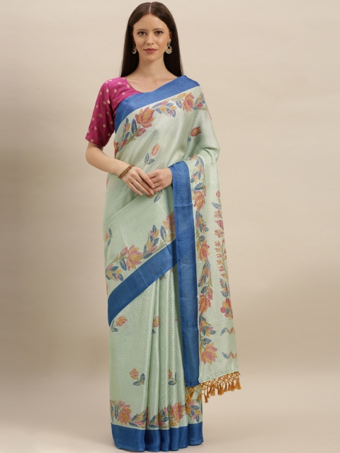 

VASTRANAND Green & Blue Jute Silk Woven Design Ikat Saree