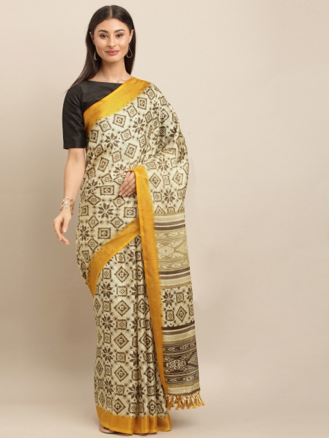 

VASTRANAND Beige & Brown Jute Silk Printed Patola Saree