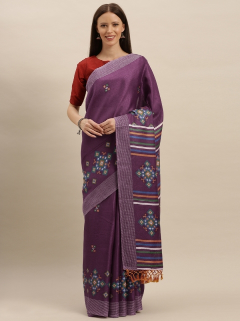 

VASTRANAND Burgundy & Blue Jute Silk Printed Saree