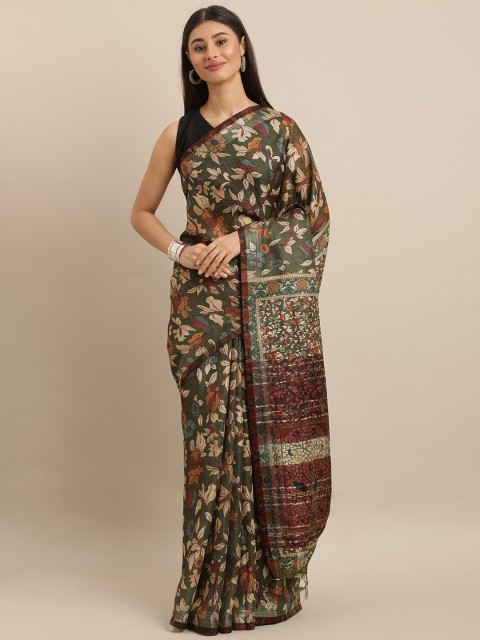 

VASTRANAND Green & Beige Linen Blend Digital kalamkari Printed Saree