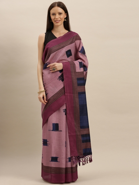 

VASTRANAND Pink & Black Silk Blend Geometric Printed Saree