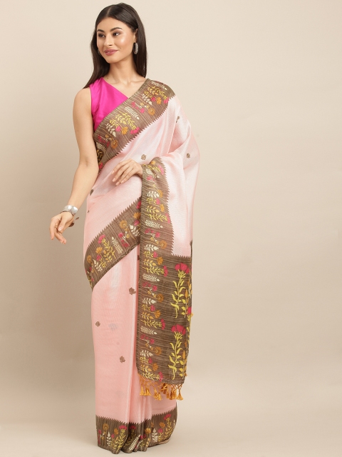 

VASTRANAND Pink & Brown Jute Silk Printed Paithani Saree