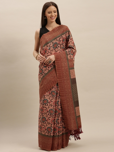 

VASTRANAND Pink & Teal Blue Silk Blend Printed Saree
