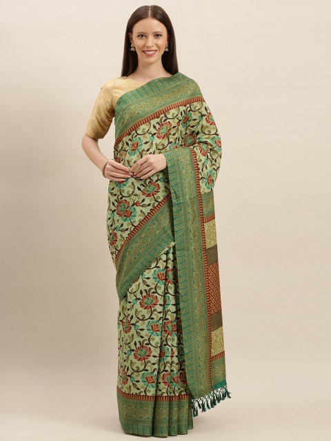 

VASTRANAND Green Silk Blend Printed Ikat Saree