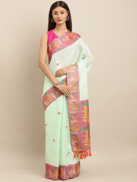 

VASTRANAND Green & Pink Jute Silk Printed Paithani Saree