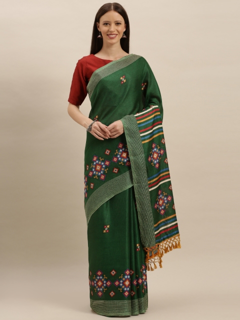 

VASTRANAND Green & Blue Jute Silk Printed Saree