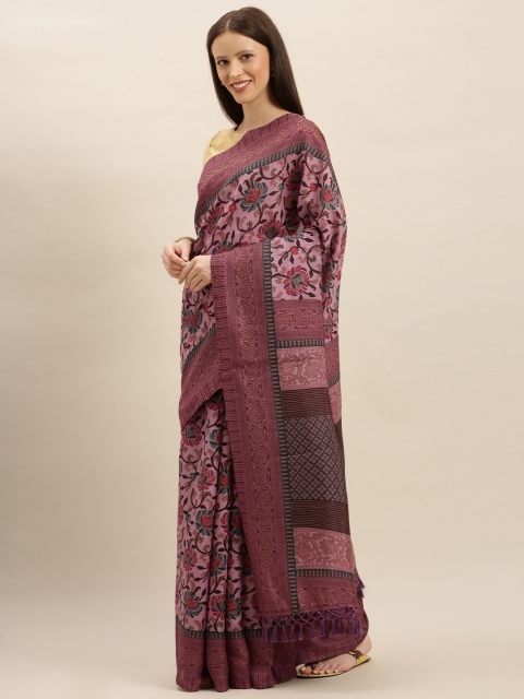 

VASTRANAND Pink & Brown Silk Blend Printed Saree