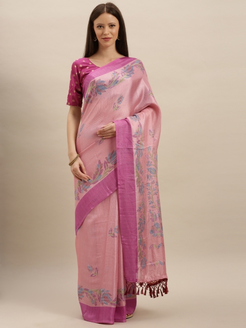 

VASTRANAND Pink Jute Silk Printed Ikat Saree