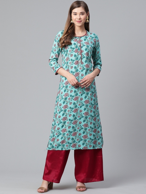 

Anubhutee Women Blue & Burgundy Floral Print A-Line Kurta