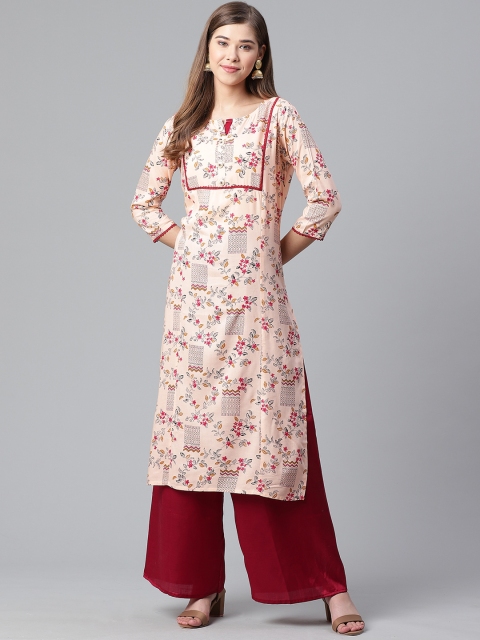 

Anubhutee Women Peach-Coloured & Red Printed A-Line Kurta