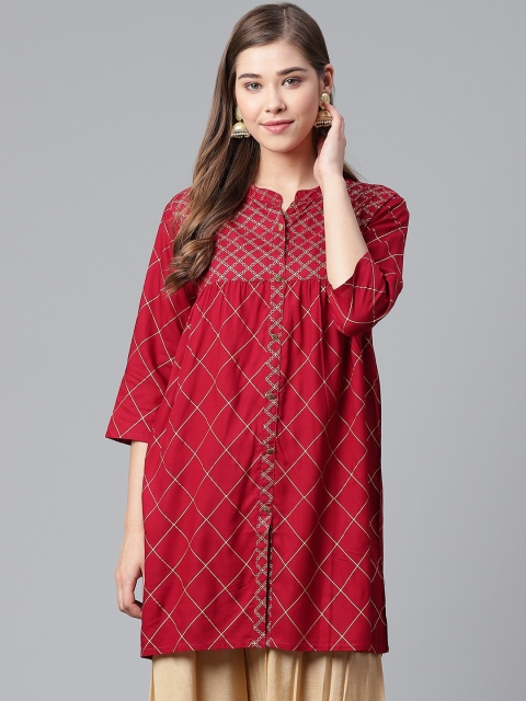 

Anubhutee Women Maroon Geometric Print A-Line Kurti