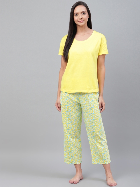 

Marks & Spencer Women Yellow & Blue Solid Night Suit