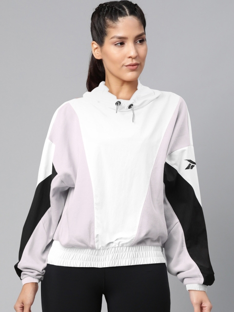 

Reebok Women White & Grey Studio High Woven Cover Up Colourblocked Pullover