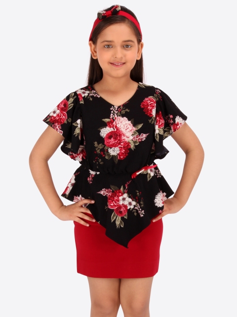 

CUTECUMBER Girls Black & Red Printed Sheath Dress