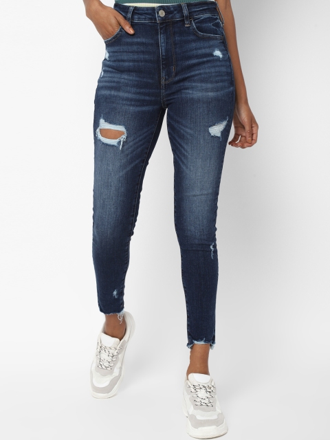 

AMERICAN EAGLE OUTFITTERS Women Blue Regular Fit High-Rise Mildly Distressed Stretchable Jeans