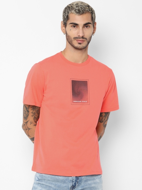 

AMERICAN EAGLE OUTFITTERS Men Orange Printed Round Neck Pure Cotton T-shirt