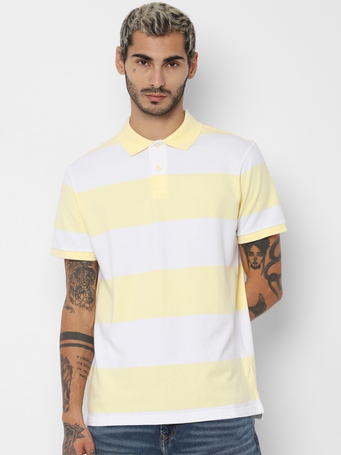 

AMERICAN EAGLE OUTFITTERS Men Yellow & White Striped Polo Collar T-shirt