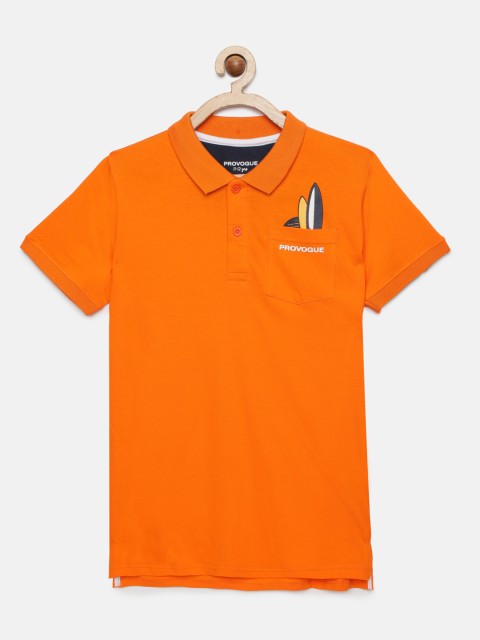 

Provogue Boys Orange Solid Polo Collar Pure Cotton T-shirt